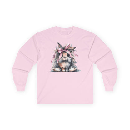 Crazy Long Haired Rabbit With Bow Long Sleeve T-Shirt