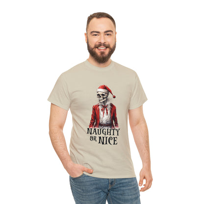 Naughty or Nice Skeleton Christmas Short Sleeve Tee