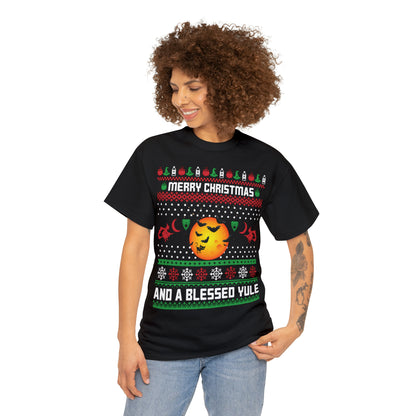 Merry Christmas and a Blessed Yule Christmas Ugly Sweater Short Sleeve Tee