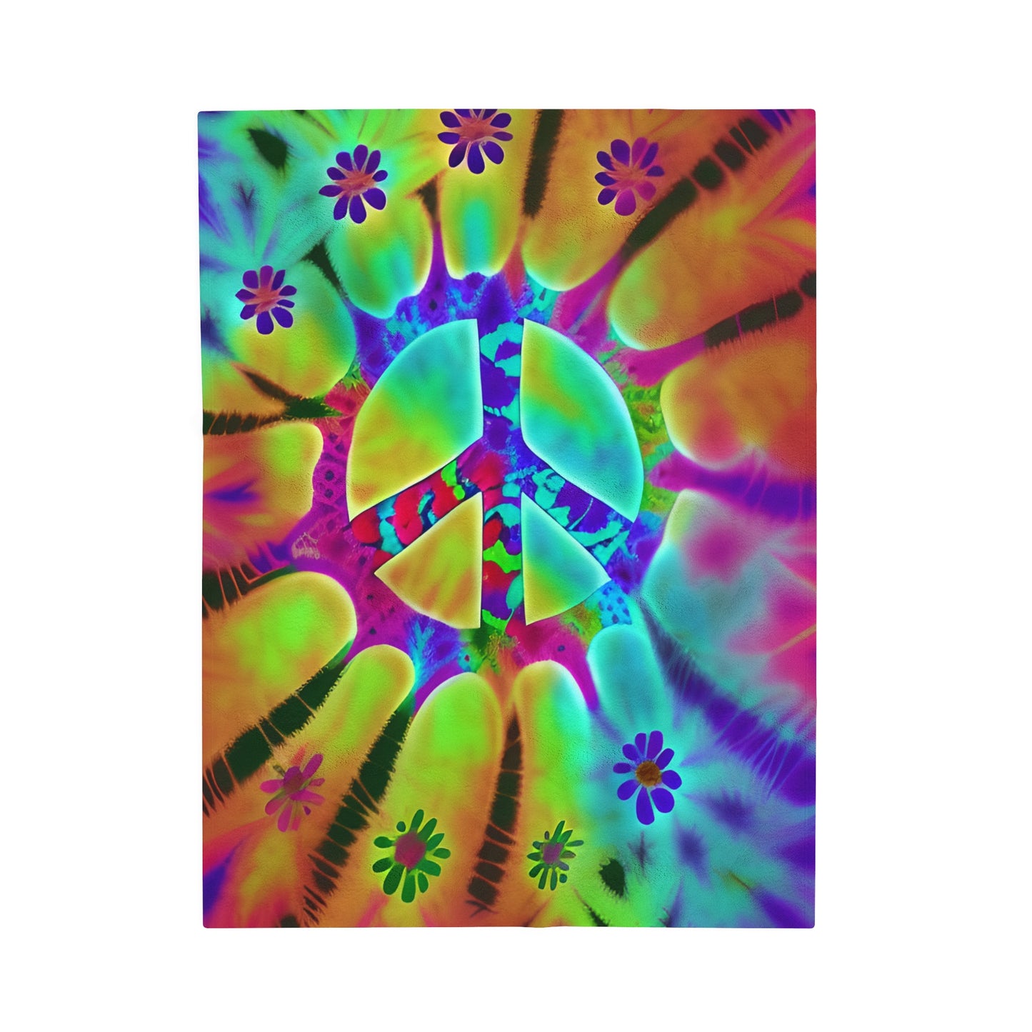 Tye Dye Rainbow Peace Sign Plush Blanket