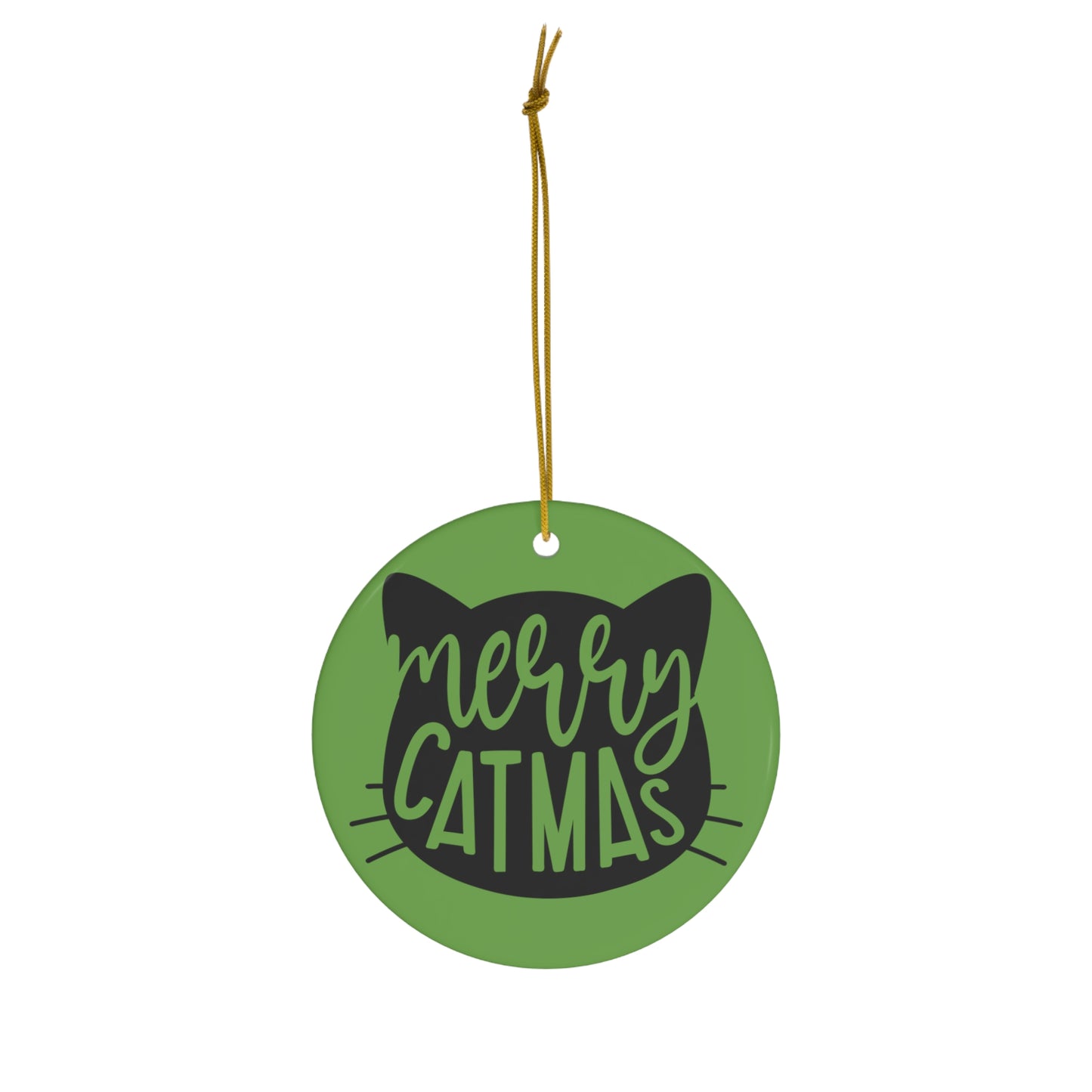 Merry Catmas Cat Shadow Christmas Ceramic Ornament