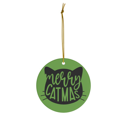 Merry Catmas Cat Shadow Christmas Ceramic Ornament