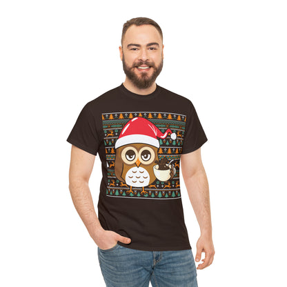 Owl in Santa Hat Ugly Christmas Sweater Short Sleeve Tee