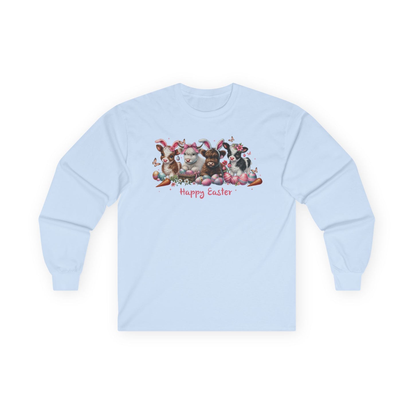 Easter Highland Cows in Bunny Ears Long Sleeve Tshirt