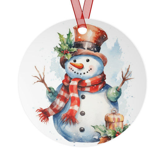 Snowman in Red with Holly Ornament