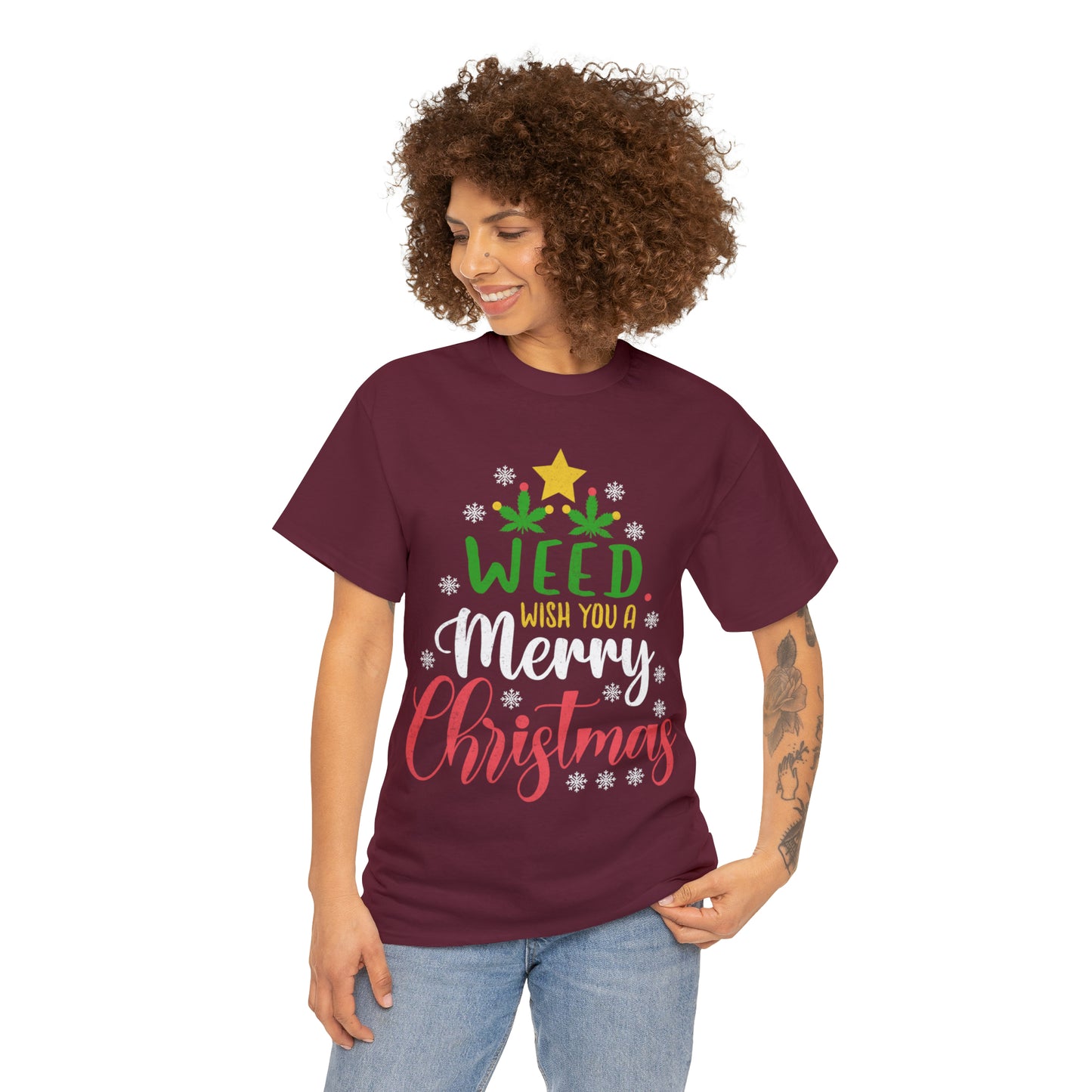 Weed Wish You A Merry Christmas Ugly Sweater Short Sleeve Tee