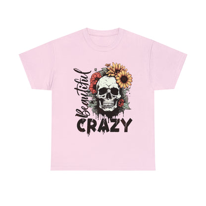 Beautiful Crazy Skull With Flowers Halloween Short Sleeve Tee