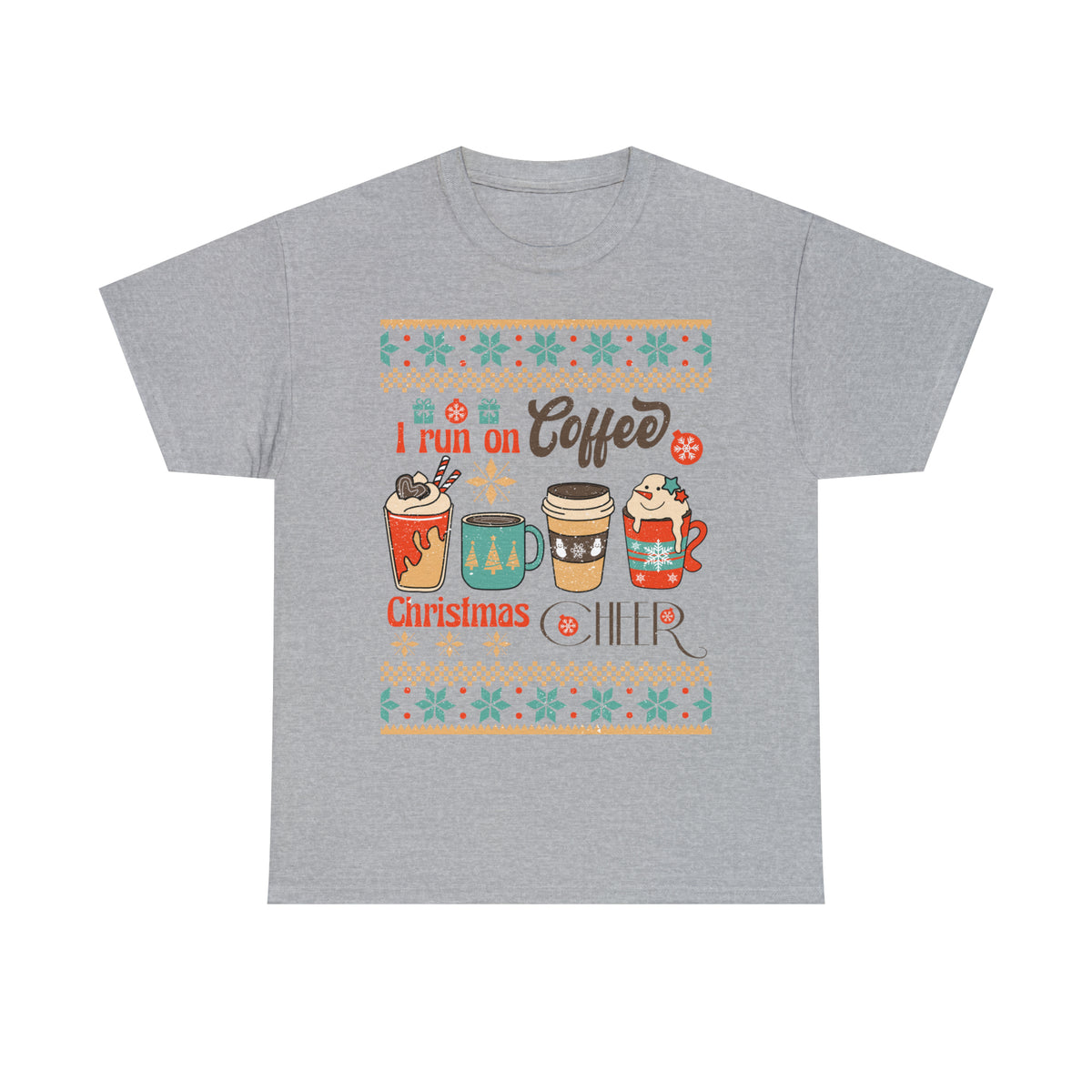 I Run On Coffee And Christmas Cheer Ugly Sweater Short Sleeve Tee