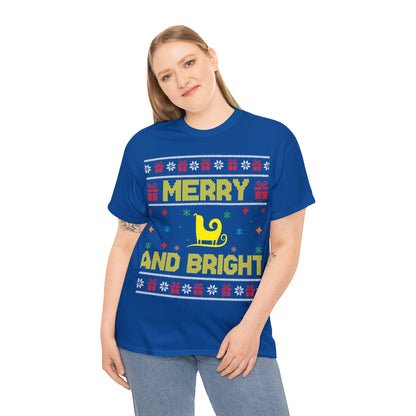 Merry and Bright Sleigh Christmas Ugly Sweater Short Sleeve Tee