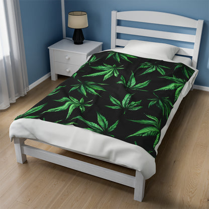 Marijuana Leaf on Black Blanket