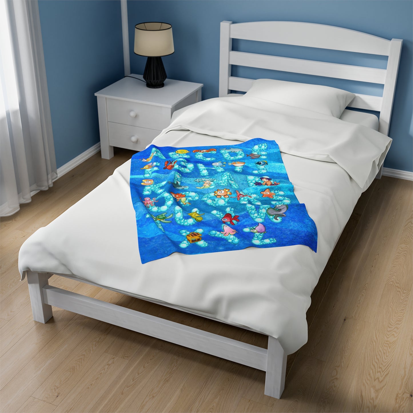 Blue Sea Life Alphabet Plush Blanket