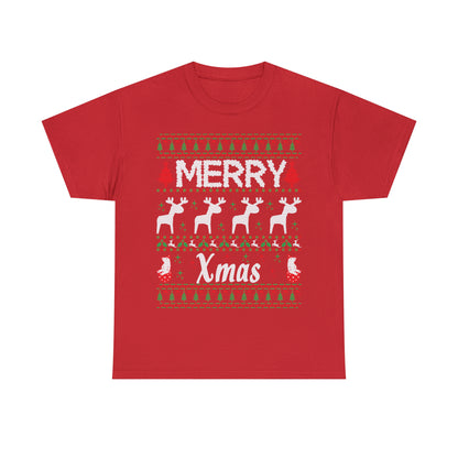 Merry Xmas Raindeers Christmas Ugly Sweater Short Sleeve Tee