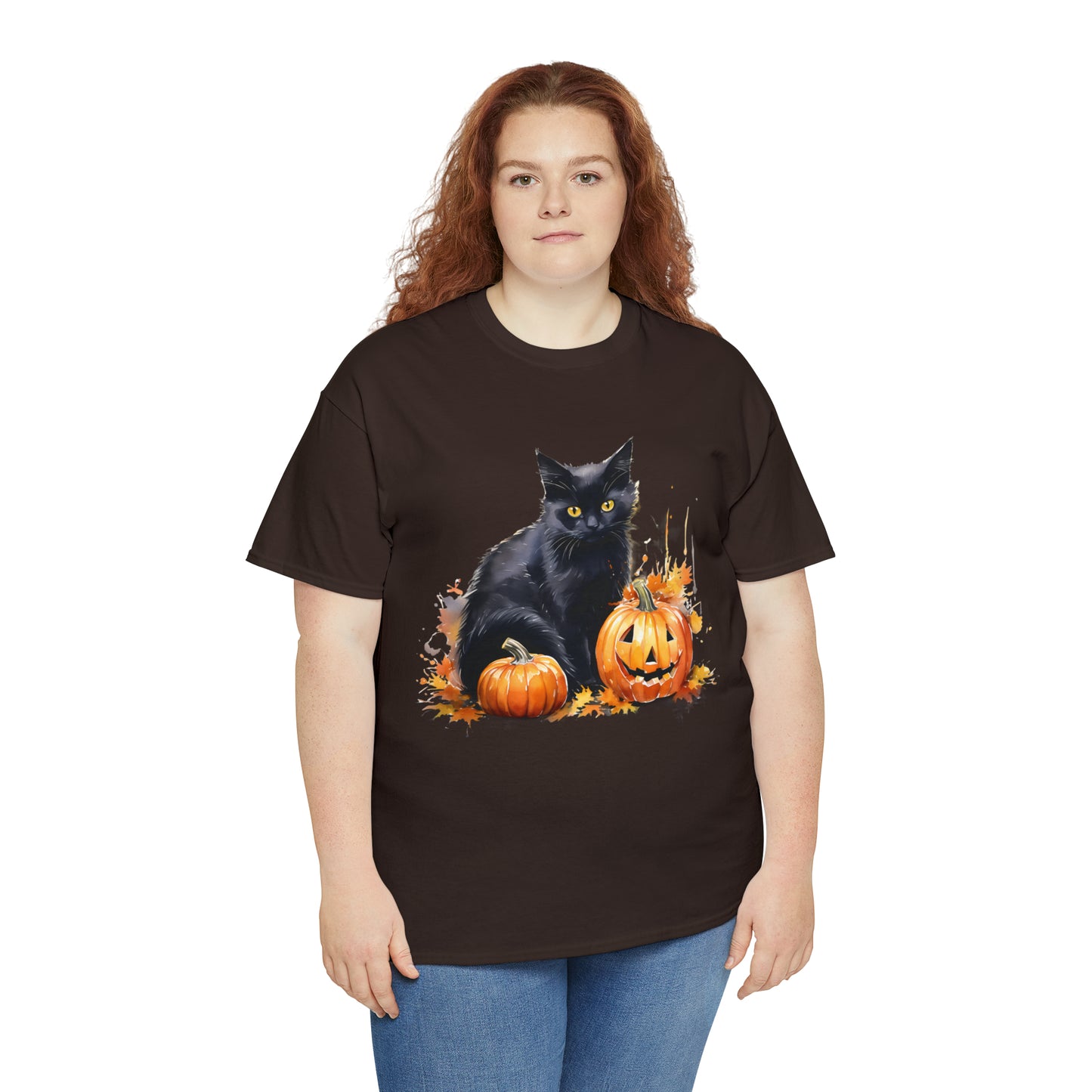 Black Cat with Pumpkin Halloween Short Sleeve Tee