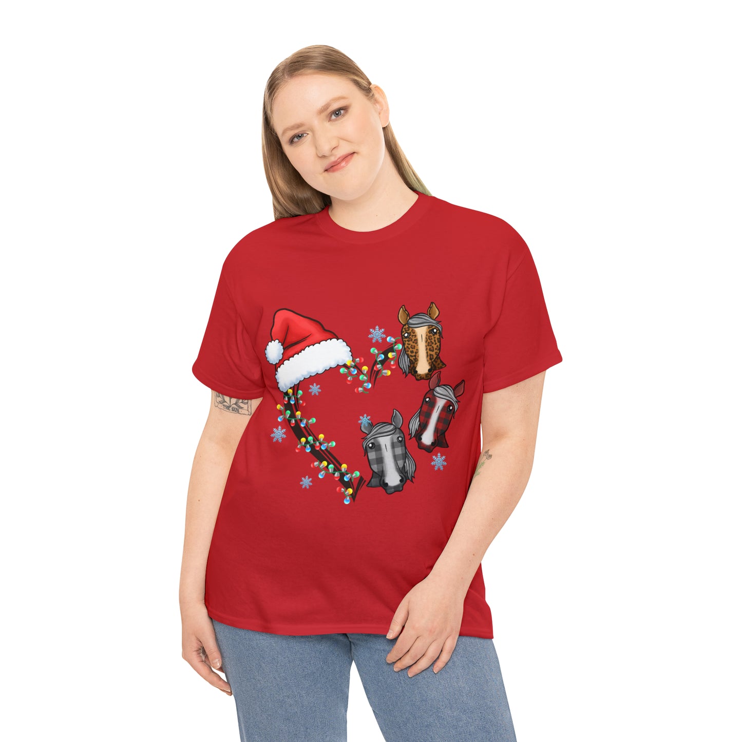 Horse Heart Wreath Christmas Short Sleeve Tee