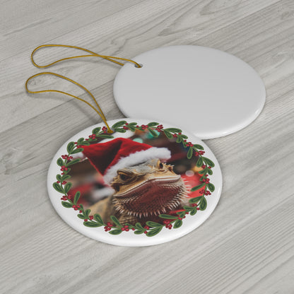 Bearded Dragon in Santa Hat Reptile Pet Christmas Ceramic Ornament