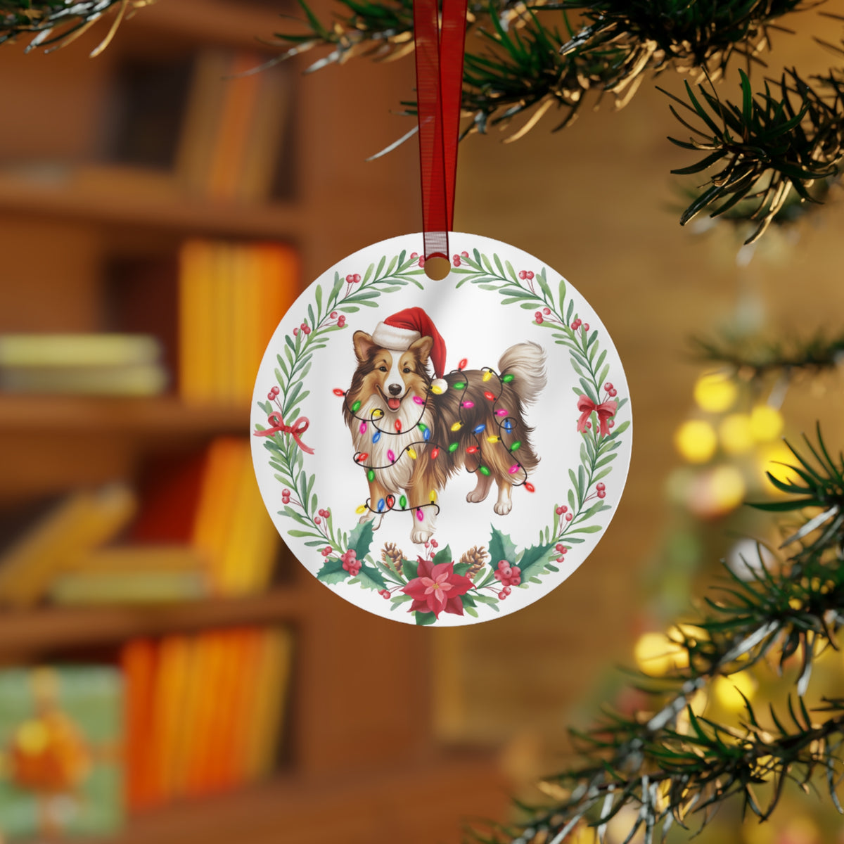 Shetland Sheepdog Dog in Lights Ornament