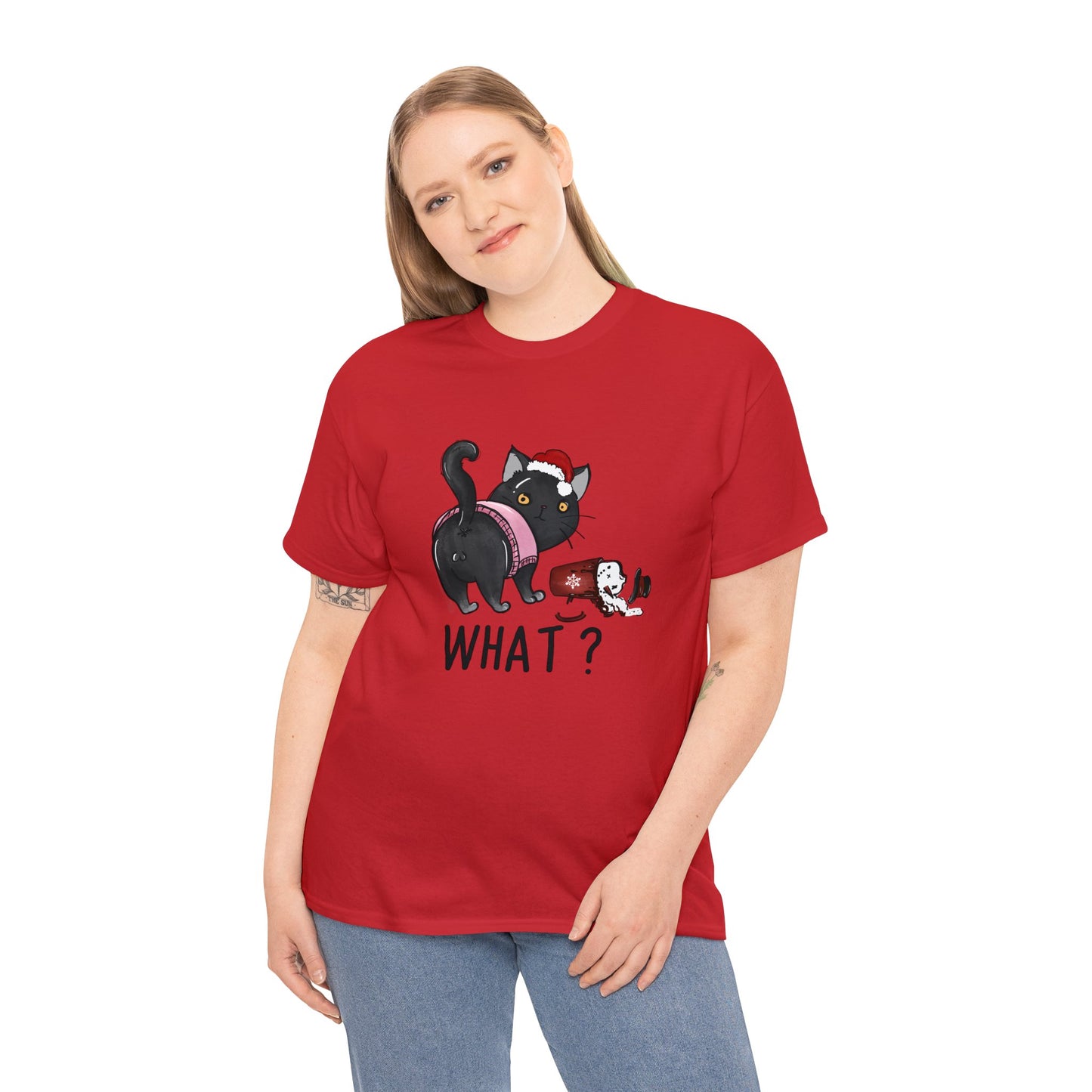 What? Cat Knocking Over Coffee Christmas Short Sleeve Tee