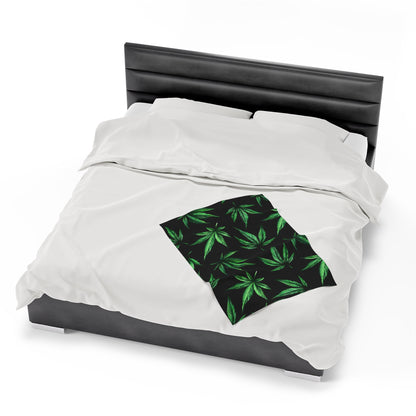 Marijuana Leaf on Black Blanket