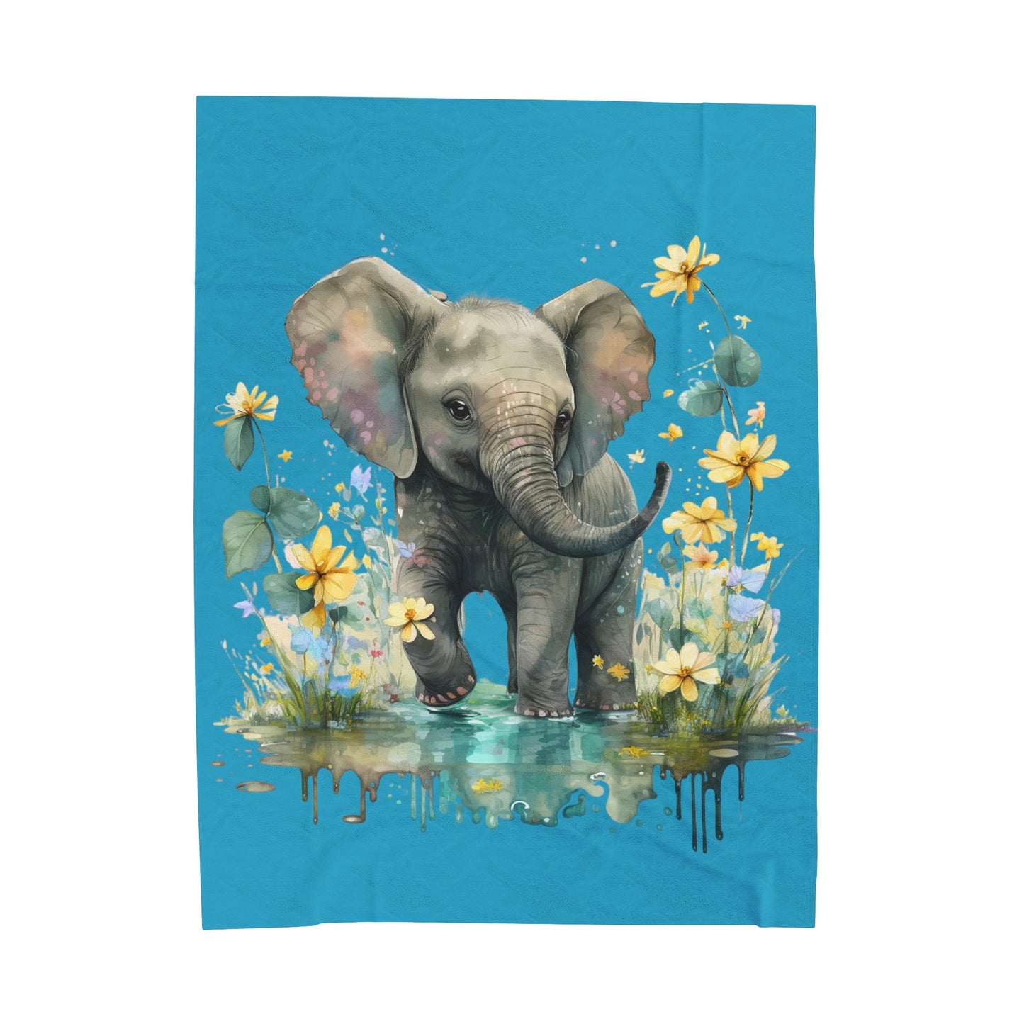 Baby Elephant with Flowers Blanket