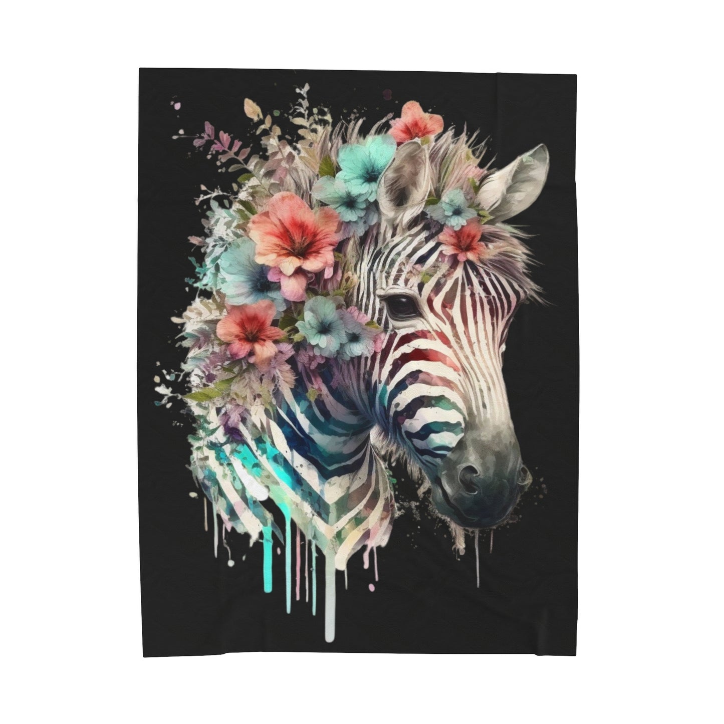 Watercolor Zebra with Flowers Blanket