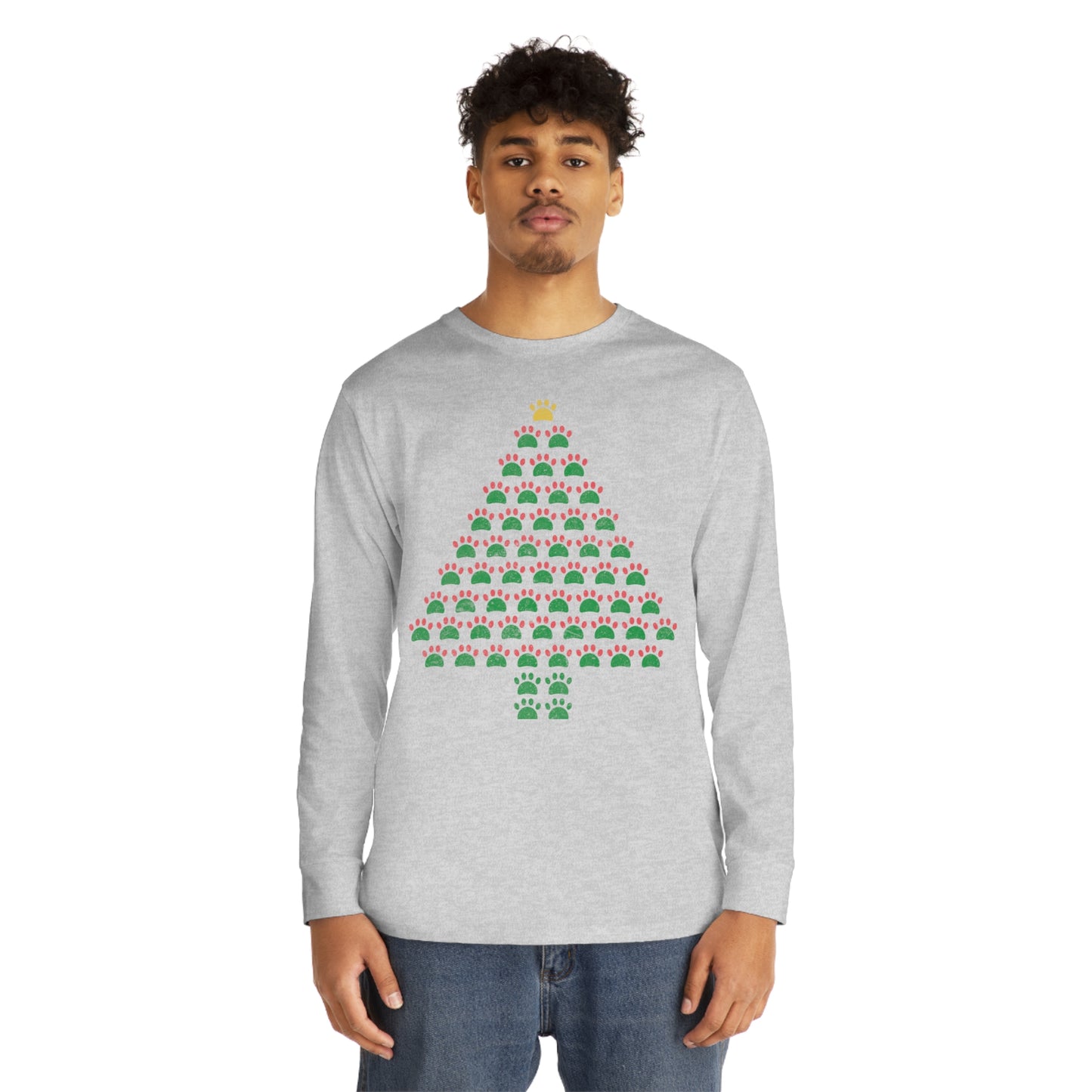 Pawprint Christmas Tree Ugly Sweater Long Sleeve T-shirt