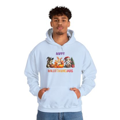 Hallothanksmas Halloween Thanksgiving Christmas Rabbits Pullover Hoodie