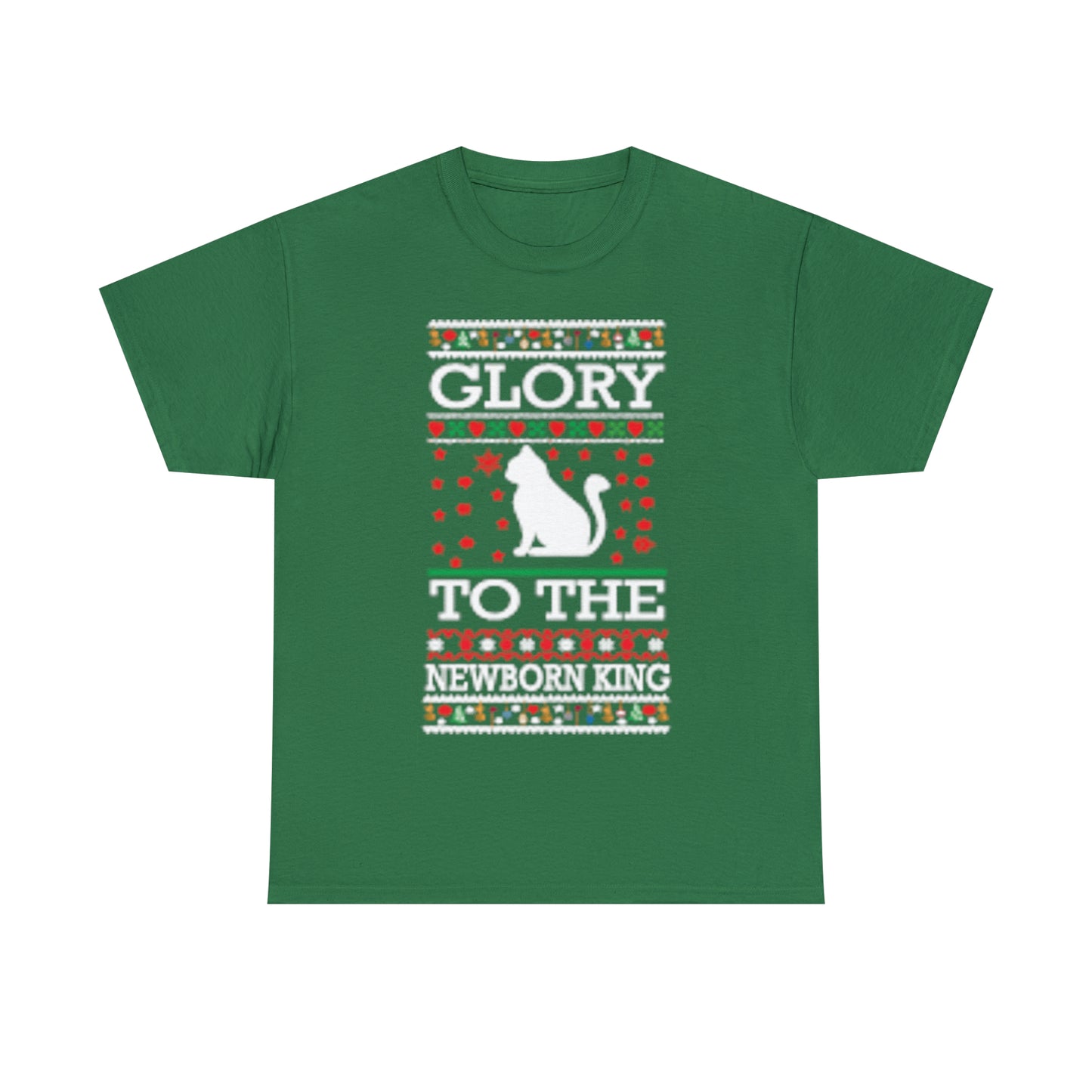 Glory to the Newborn King Cat Christmas Ugly Sweater Short Sleeve Tee