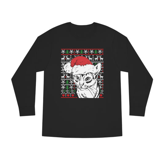 Cat in Santa Hat Christmas Ugly Sweater Long Sleeve T-shirt