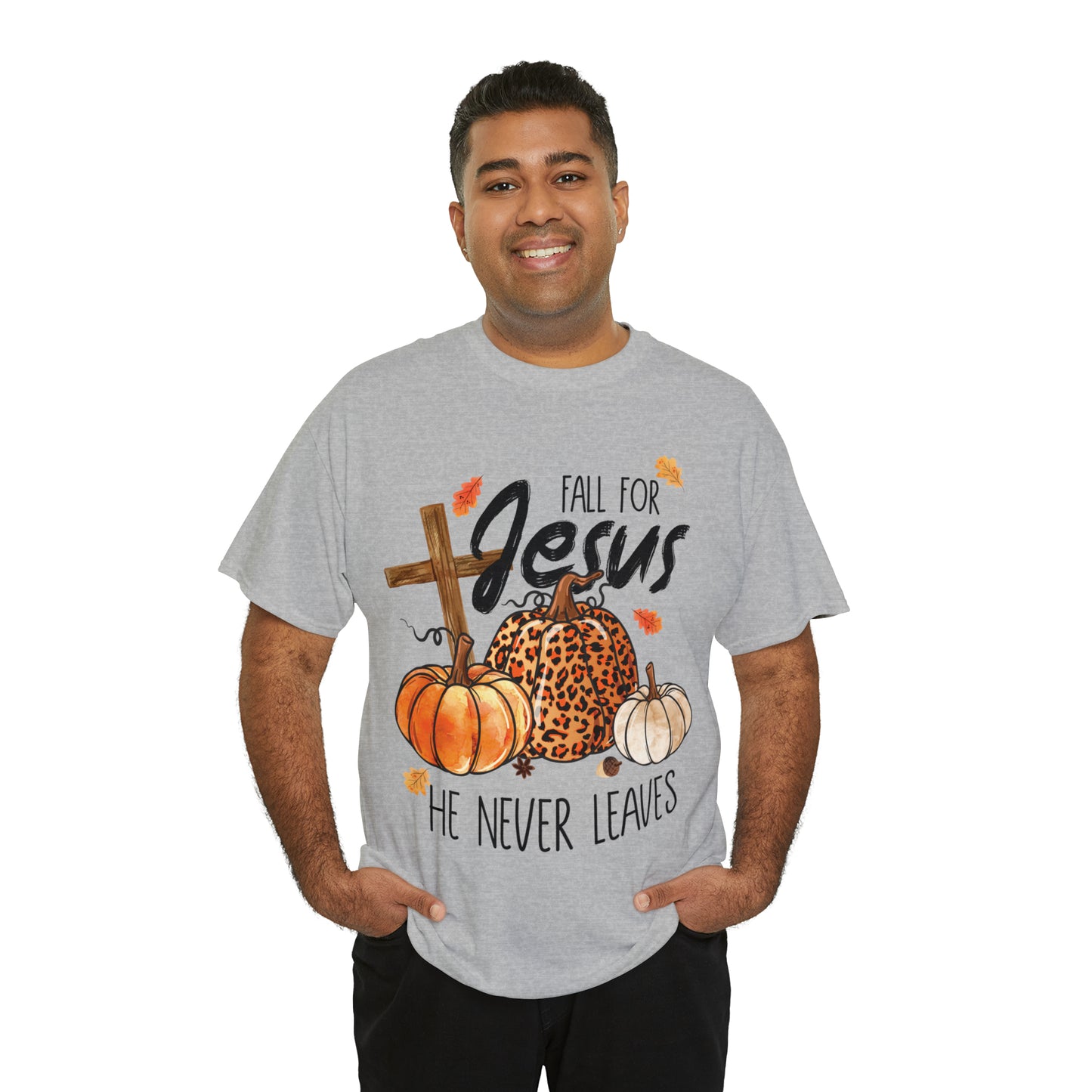 Fall For Jesus He Never Leaves Christian Halloween Short Sleeve Tee