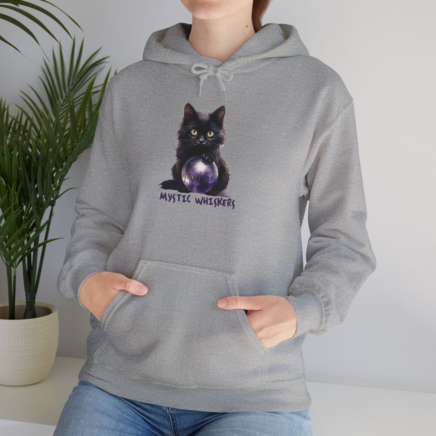 Mystic Whiskers Black Cat Halloween Pullover Hoodie