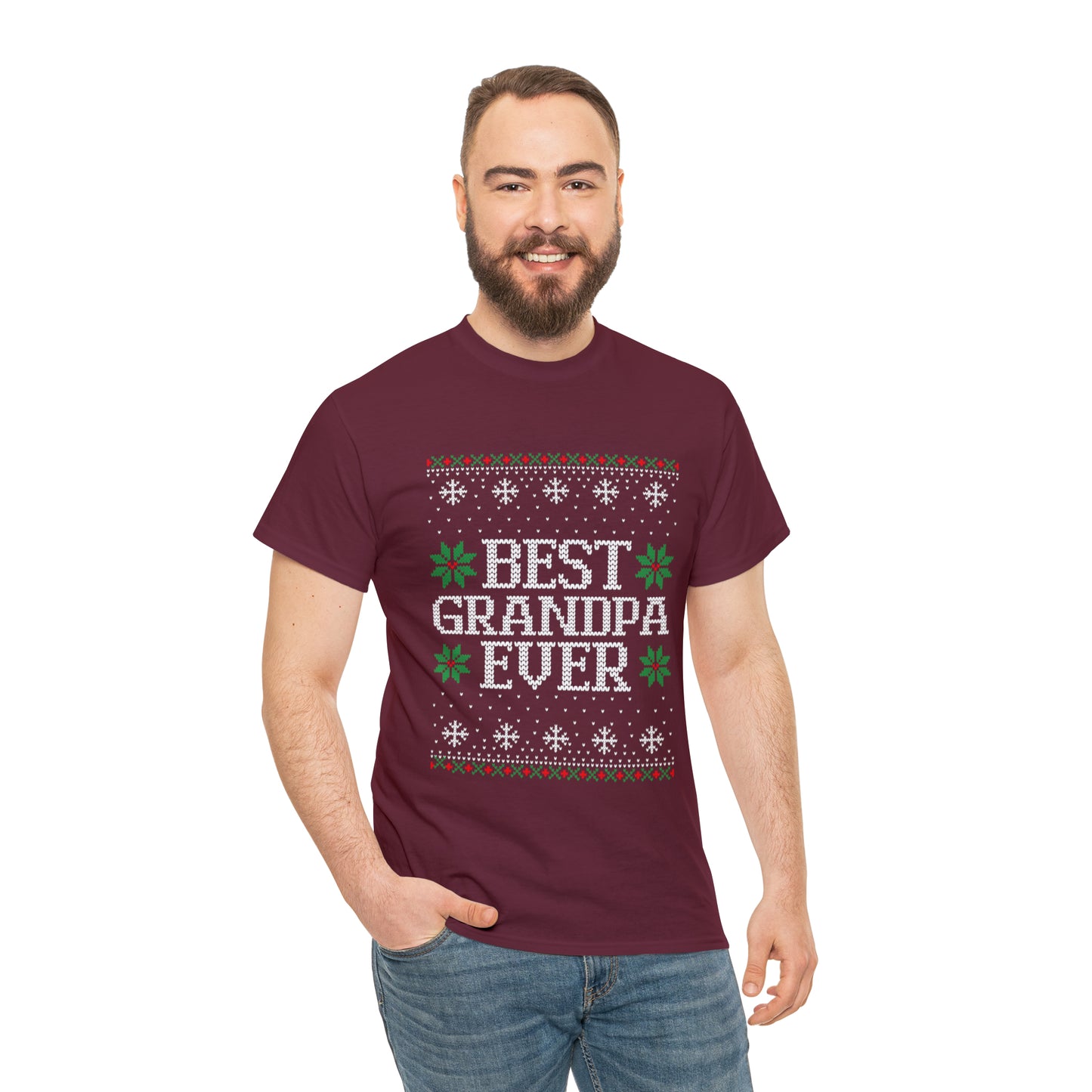 Best Grandpa Ever Christmas Ugly Sweater Short Sleeve Tee