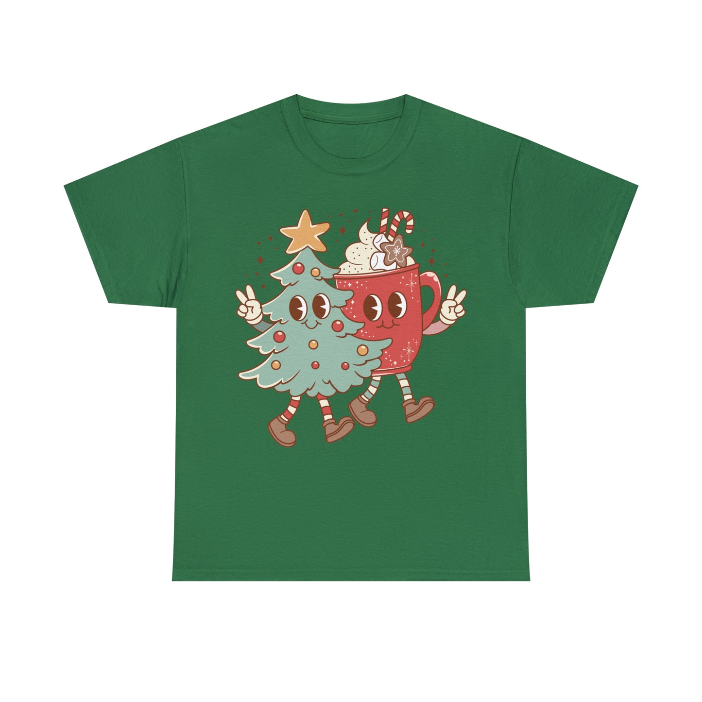 Retro Christmas Tree and Hot Cocoa Christmas Short Sleeve Tee