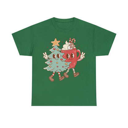 Retro Christmas Tree and Hot Cocoa Christmas Short Sleeve Tee