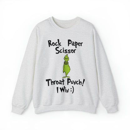 Rock, Paper, Scissors, Throat Punch. I Win! Grinch Christmas Sweatshirt