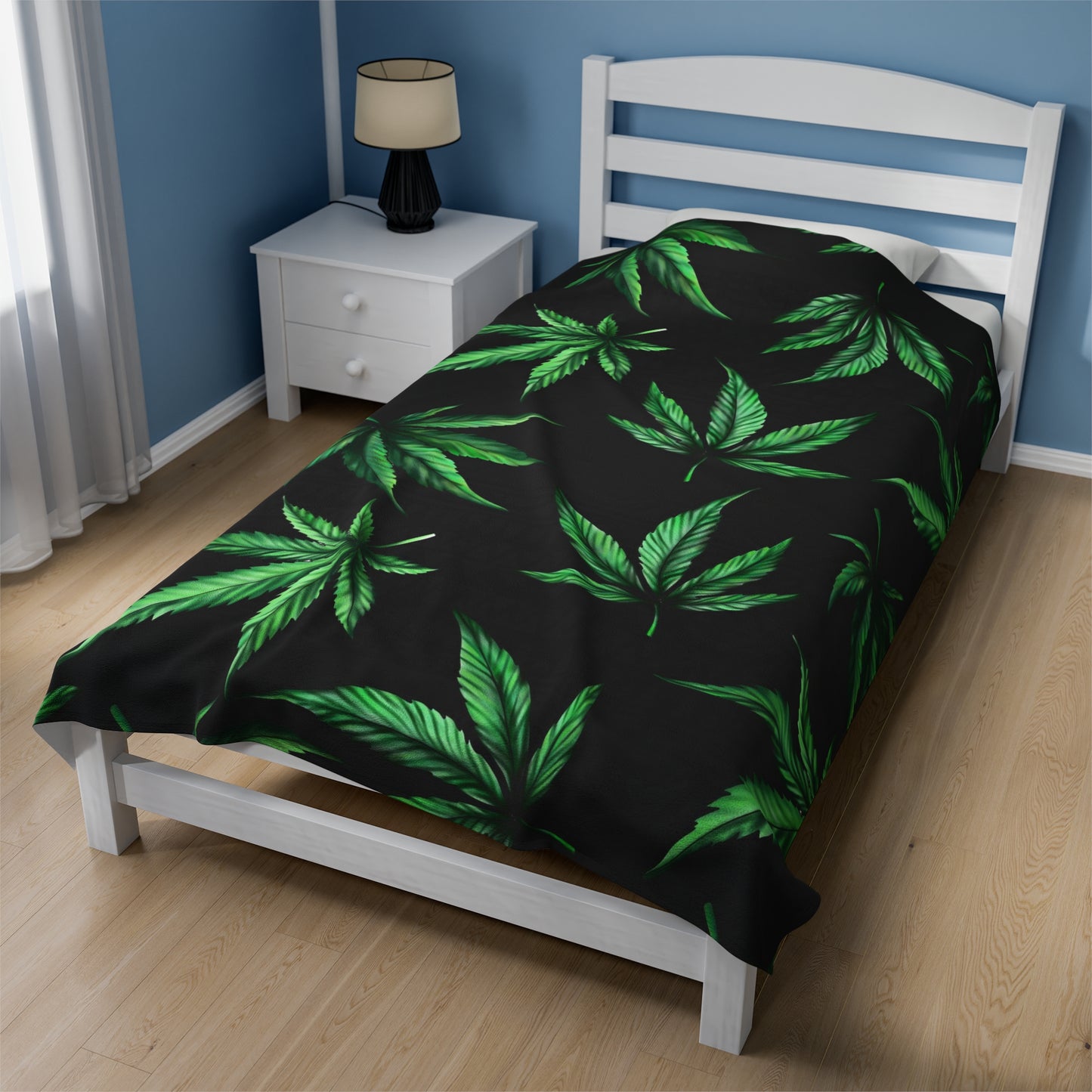 Marijuana Leaf on Black Blanket