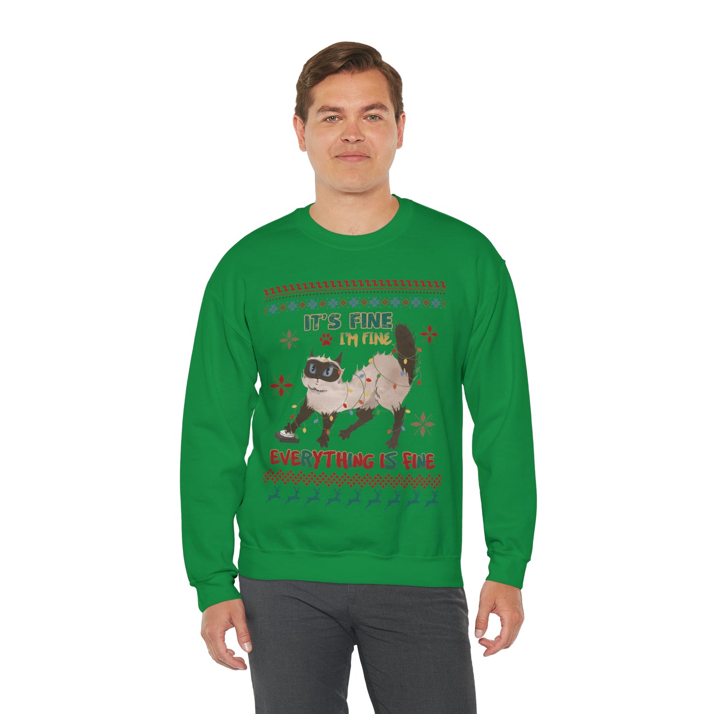 It's Fine I'm Fine Everything is Fine Cat in Lights Christmas Ugly Sweater Sweatshirt