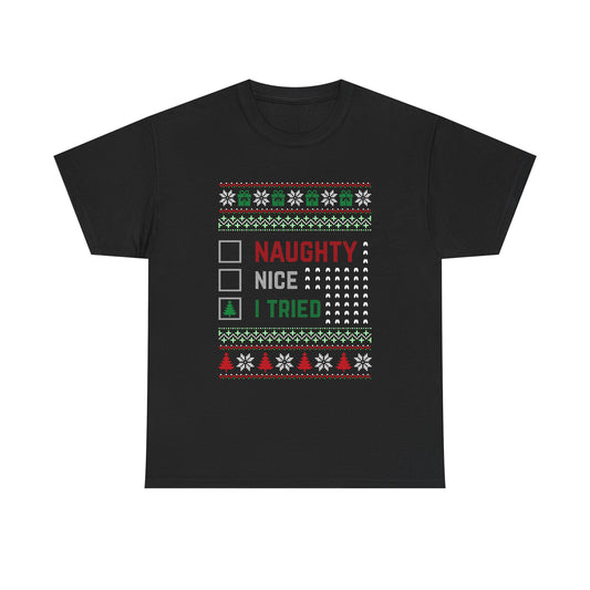 I Tried Christmas Ugly Sweater Short Sleeve Tee