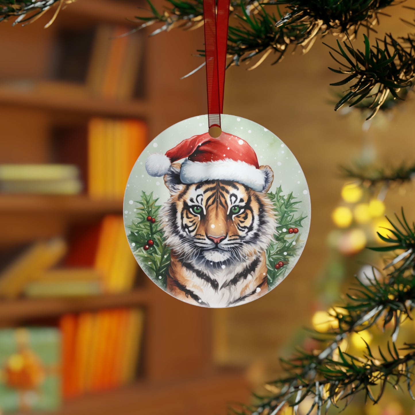 Tiger in Santa Hat Ornament