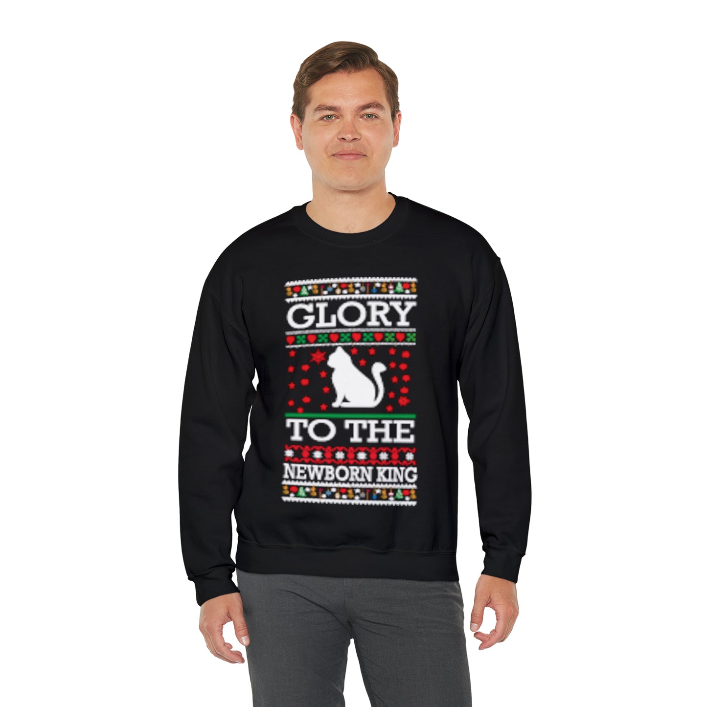 Glory to the Newborn King Cat Christmas Ugly Sweater Sweatshirt