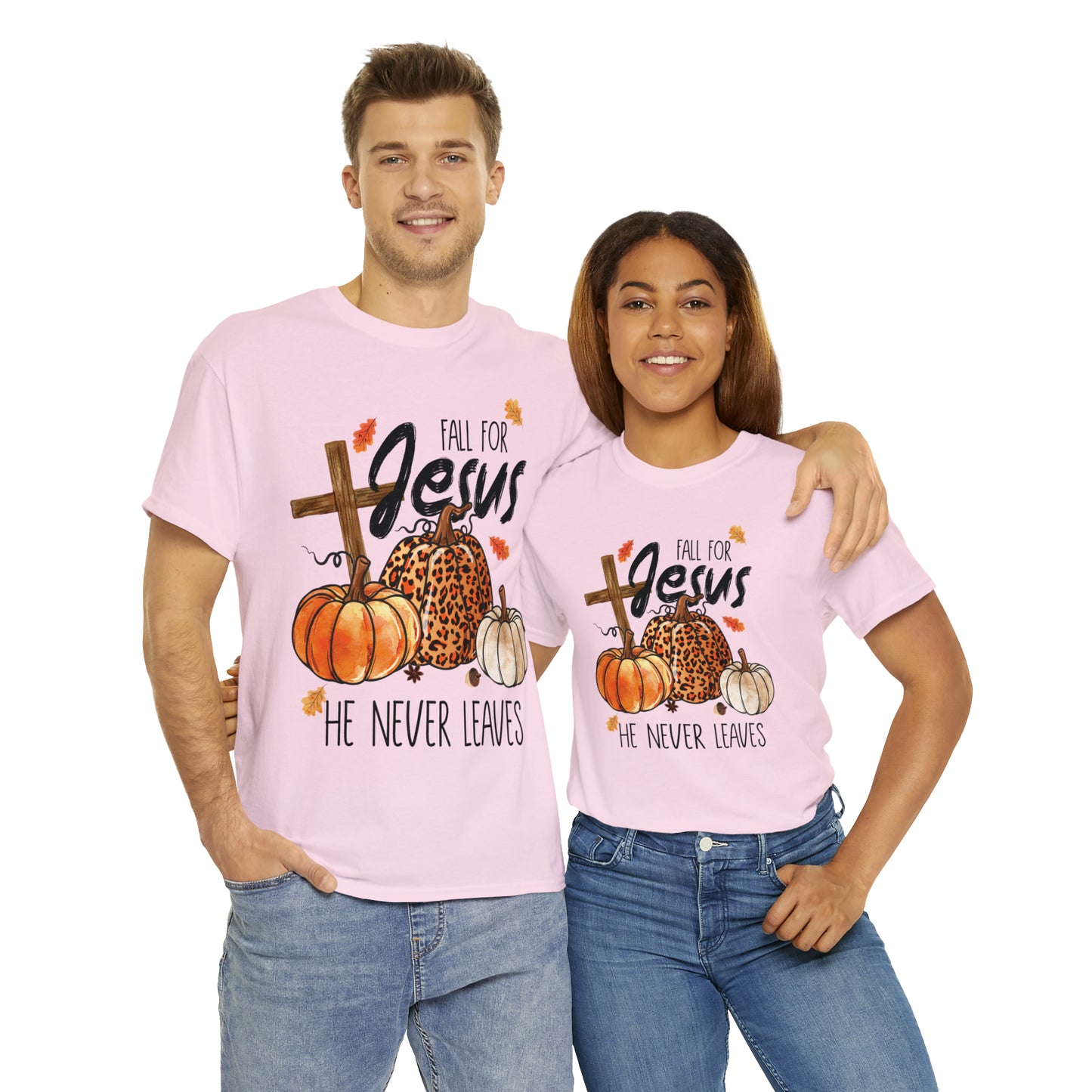 Fall For Jesus He Never Leaves Christian Halloween Short Sleeve Tee