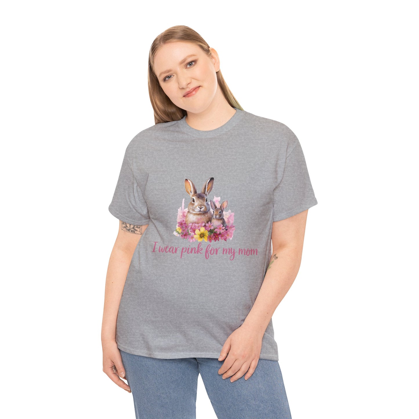 I Wear Pink For My Mom Rabbit Breast Cancer Short Sleeve Tee