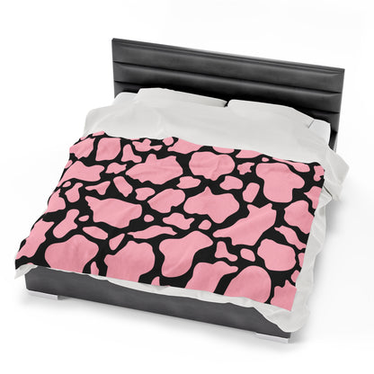 Pink with Black Cow Print Plush Blanket