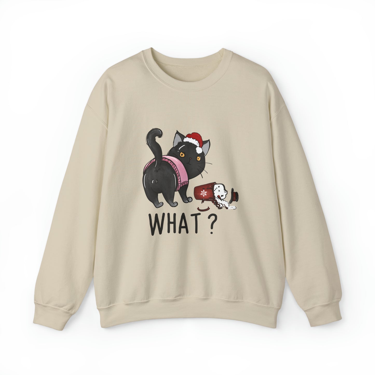 What? Cat Knocking Over Coffee Christmas Sweatshirt