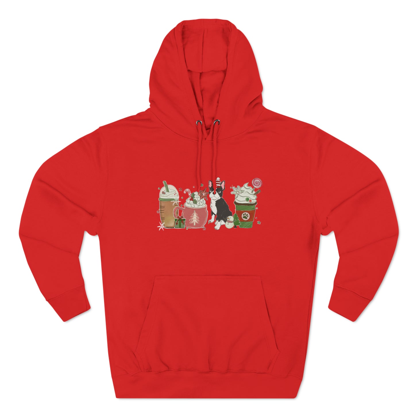 Boston Terrier Dog Latte Christmas Pullover Hoodie