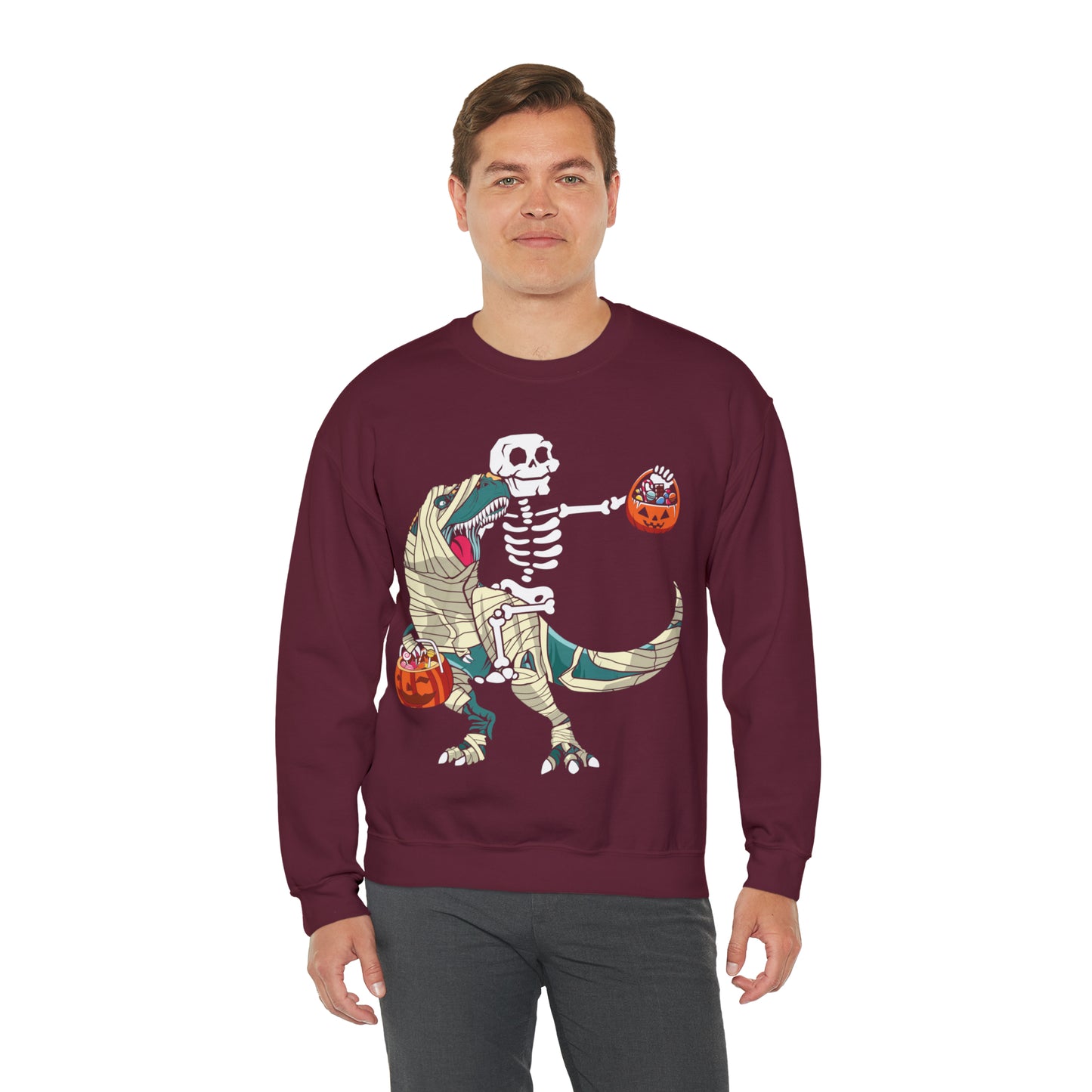 Skeleton Riding Mummy Dinosaur Halloween Sweatshirt