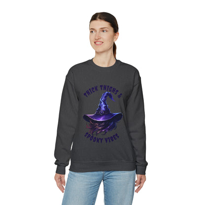 Thick Thighs And Spooky Vibes Witch Hat Halloween Sweatshirt