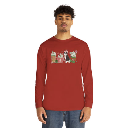 Boston Terrier Dog Latte Christmas Long Sleeve Tee