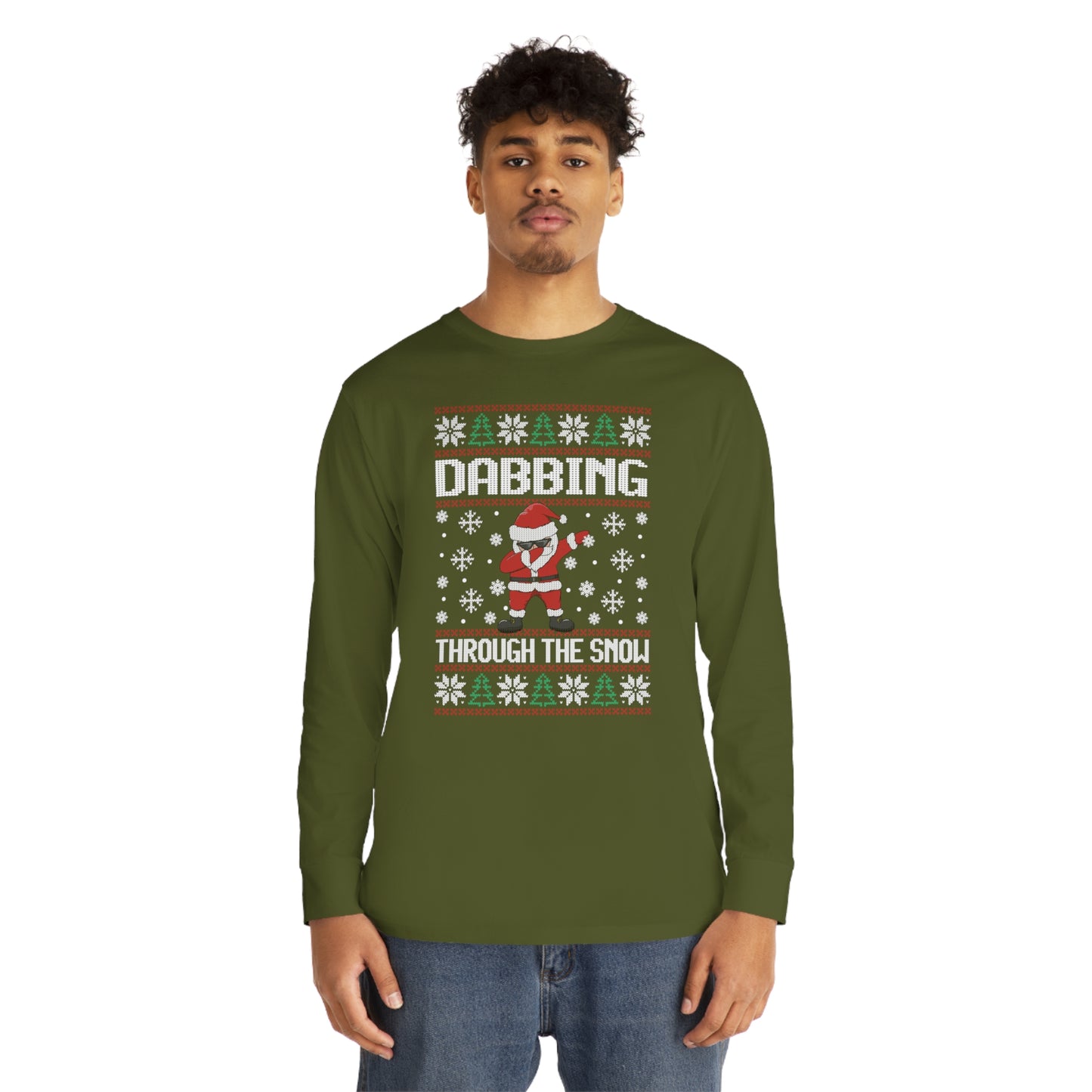 Santa Dabbing Through the Snow Christmas Ugly Sweater Long Sleeve Tee