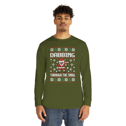 Santa Dabbing Through the Snow Christmas Ugly Sweater Long Sleeve Tee