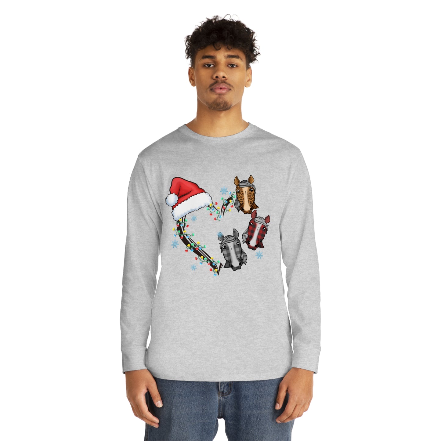 Horse Heart Wreath Christmas Long Sleeve Tee